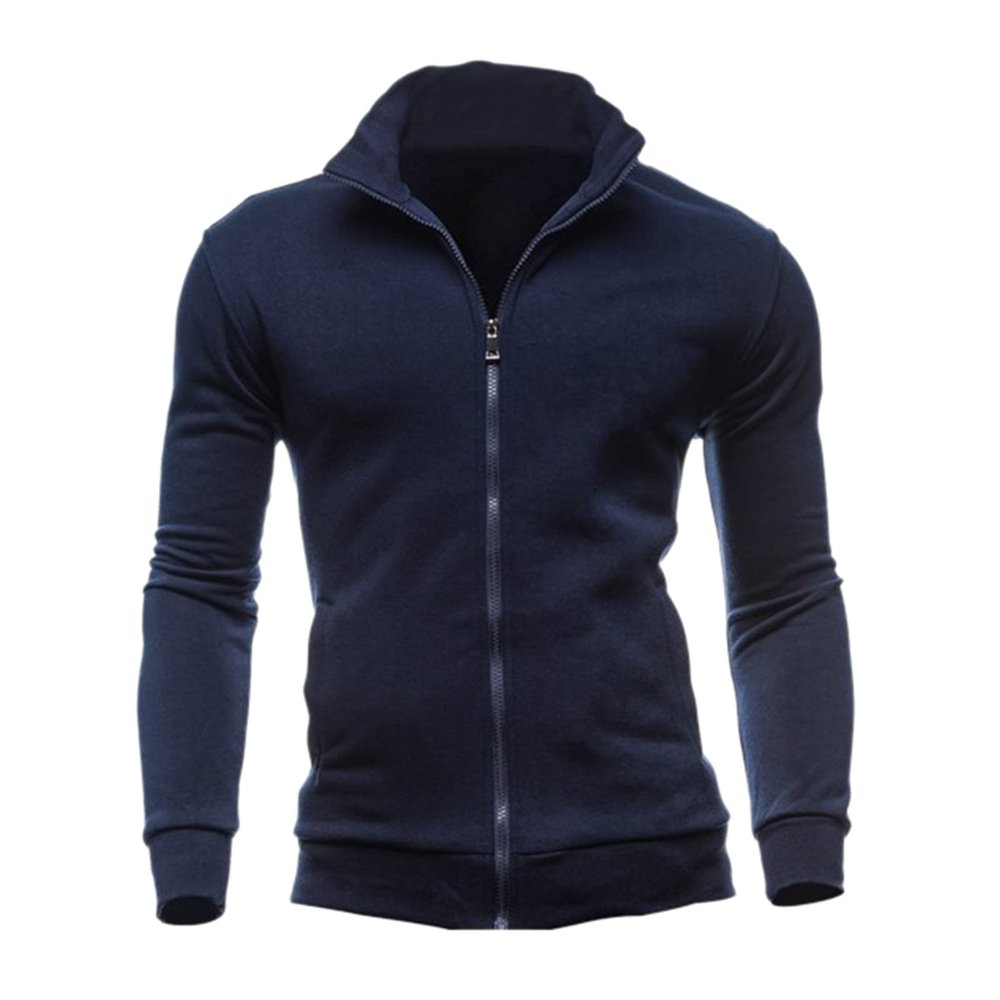 ZYXTIM Men's Athletic Sweatshirts Full Zip Mock Neck Long Sleeve Casual Coat Loose Lightweight Quick Dry Sport Running Jacket(Navy,X-Large)