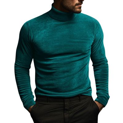 ZYXTIM Mens Velvet Velour Luxury Shirts Long Sleeve Mock Neck Warm Slim Fit Pullover Top Hipster Wedding Dance Party Shirts(Green,X-Large)