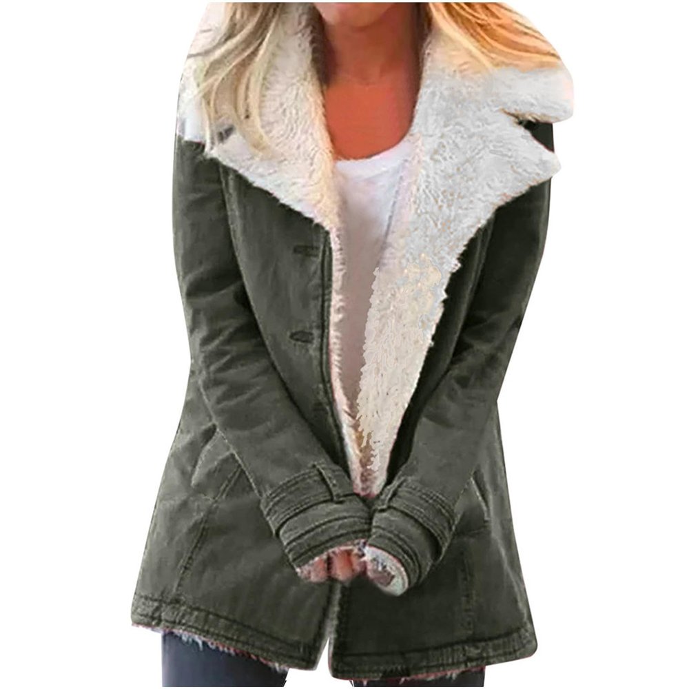 SACFOF Womens Winter Warm Jean Jacket Lapel Stand Collar Fleece Lined Sherpa Denim Coats Thicker Sherpa Outerwear