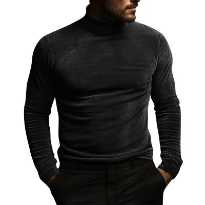 ZYXTIM Men's Lightweight Party Long Sleeve Mock Neck Solid Velvet Pullover Sweatshirts Top Blouse(Black,XX-Large)