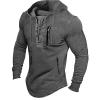 ZYXTIM Men's Lace Up Hooded Sweatshirts Vintage Distressed Military Tactical Shirts Long Sleeve Thermal Casual Sport Shirts(Grey,XX-Large) view 1