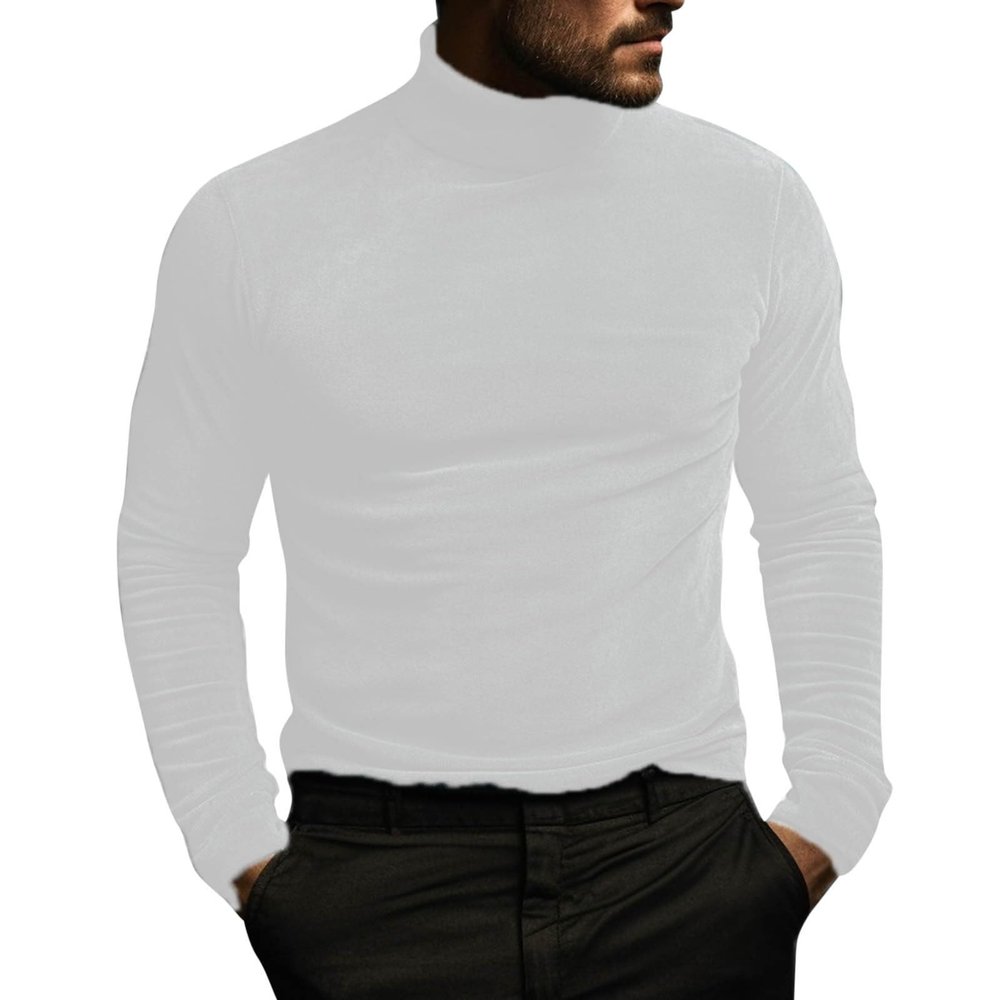 ZYXTIM Mens Velvet Velour Luxury Shirts Long Sleeve Mock Neck Warm Slim Fit Pullover Top Hipster Wedding Dance Party Shirts(White,X-Large)