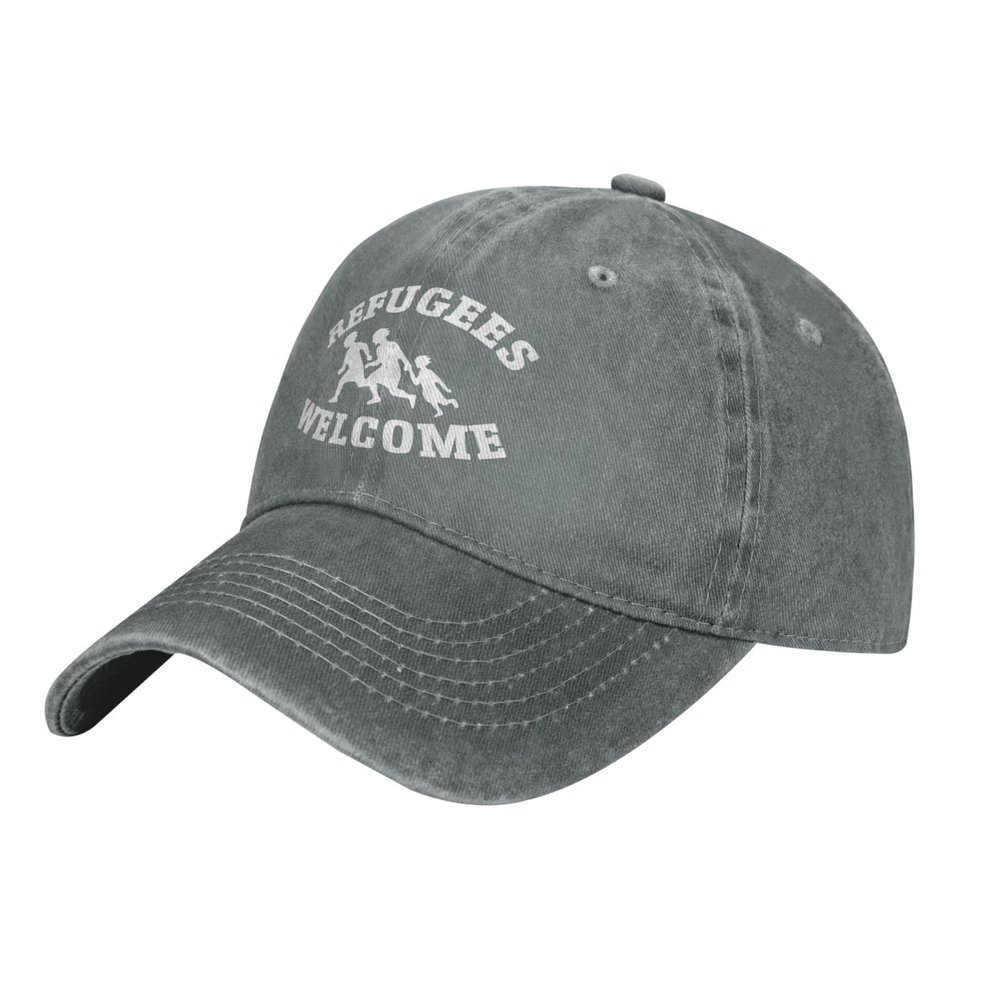 ADTEMP Refugees Welcome USA Cap Unisex Adjustable Cowboy Hat Outdoor Travel Casual Hat Sandwich Hat Gray