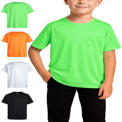 RBX Active Boys Shirts - 4 Pack Athletic Short Sleeve T-Shirt - Comfortable Boys Activewear Tops for Youth (Sizes: 8-20), Size 10-12, Lime/Orange
