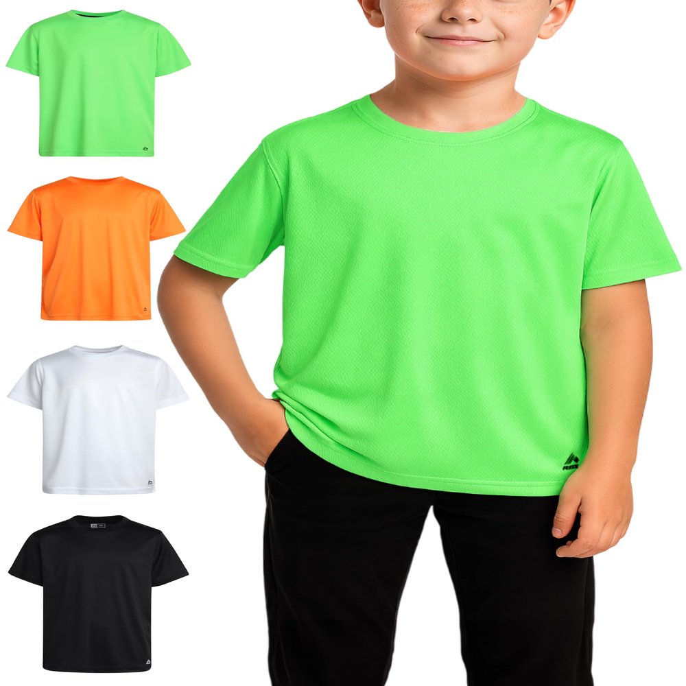 RBX Active Boys Shirts - 4 Pack Athletic Short Sleeve T-Shirt - Comfortable Boys Activewear Tops for Youth (Sizes: 8-20), Size 10-12, Lime/Orange