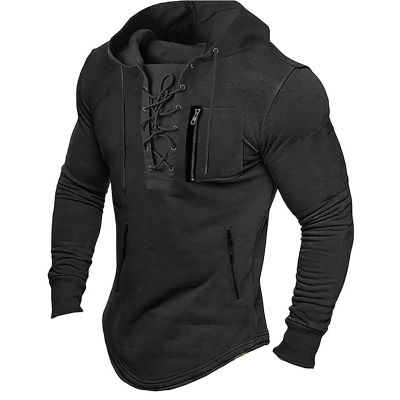 ZYXTIM Men's Long Sleeve Shirts Retro Style Lace up for Medieval,Viking,Hippie Halloween Cosplay Pirate Renaissance Costume(Black,3X-Large)