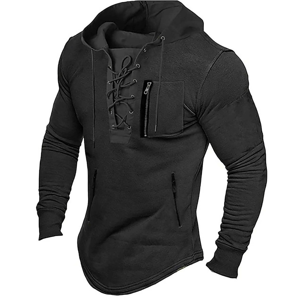 ZYXTIM Men's Long Sleeve Shirts Retro Style Lace up for Medieval,Viking,Hippie Halloween Cosplay Pirate Renaissance Costume(Black,3X-Large)