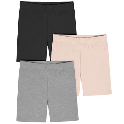 Gerber Baby Girls Toddler 3-Pack Pull-On Bike Shorts, Grey/Pink/Black, 2T