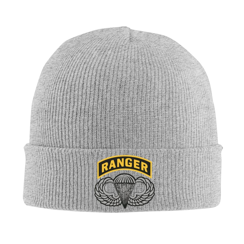 Army Ranger Tab with Airborne Wings Knitted Hat Winter Soft Warm Beanie Hats Gray