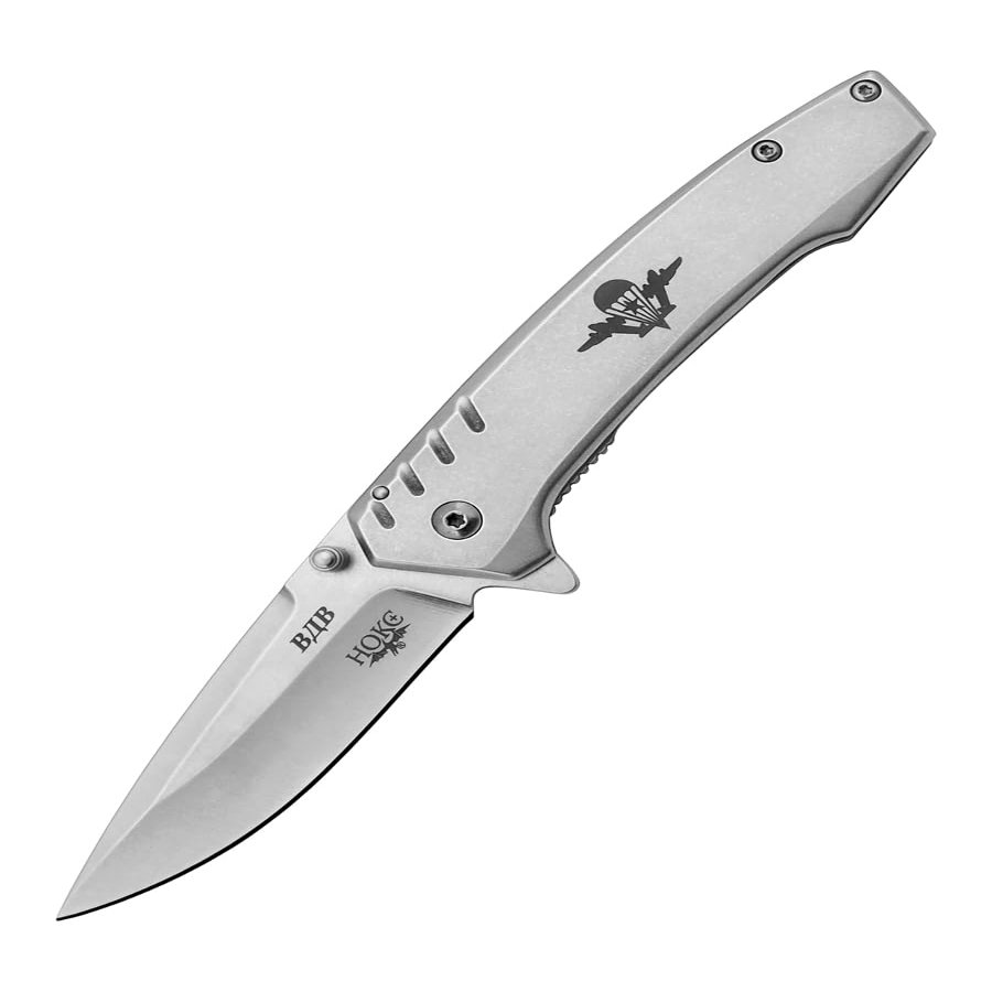 HOKC Airborne | 322-007005 | Pocket Knife, EDC Knife by Official Dealer - Frame Lock, Steel Handle, Ball Bearing Pivot, Ambidextrous Thumb Stud, Finger Flipper, Comfortable Pocket Clip, Long and Durable D2 Stainless Tool Steel, Stone Wash Finished -
