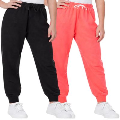 Sweet Hearts Girls Sweatpants - 2 Pack Soft Fleece Athletic Performance Jogger Girls Pants: Made in USA (Sizes 5-18), Size 5-6, Black/Coral