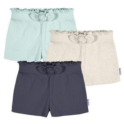Gerber Baby Girls Toddler 3-Pack Pull-On Knit Shorts, Navy/Oatmeal/Aqua, 4T
