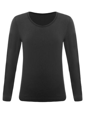 TiaoBug Kids Boys Girls Fleece Lined Thermal Underwear Tops Long John Gymnastics Ballet Dance Undergarments T-Shirt Black 4-6 Years