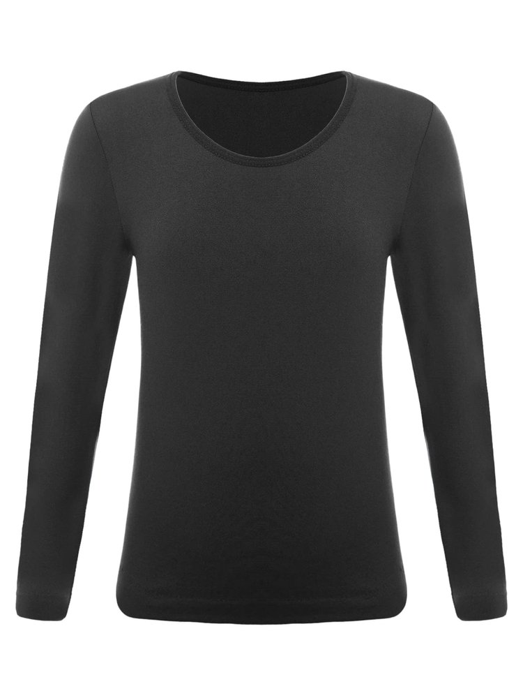 TiaoBug Kids Boys Girls Fleece Lined Thermal Underwear Tops Long John Gymnastics Ballet Dance Undergarments T-Shirt Black 4-6 Years