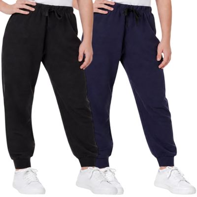 Sweet Hearts Girls Sweatpants - 2 Pack Soft Fleece Athletic Performance Jogger Girls Pants: Made in USA (Sizes 5-18), Size 5-6, Black/Navy