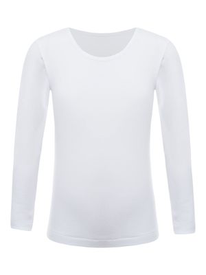 TiaoBug Kids Boys Girls Fleece Lined Thermal Underwear Tops Long John Gymnastics Ballet Dance Undergarments T-Shirt White 4-6 Years