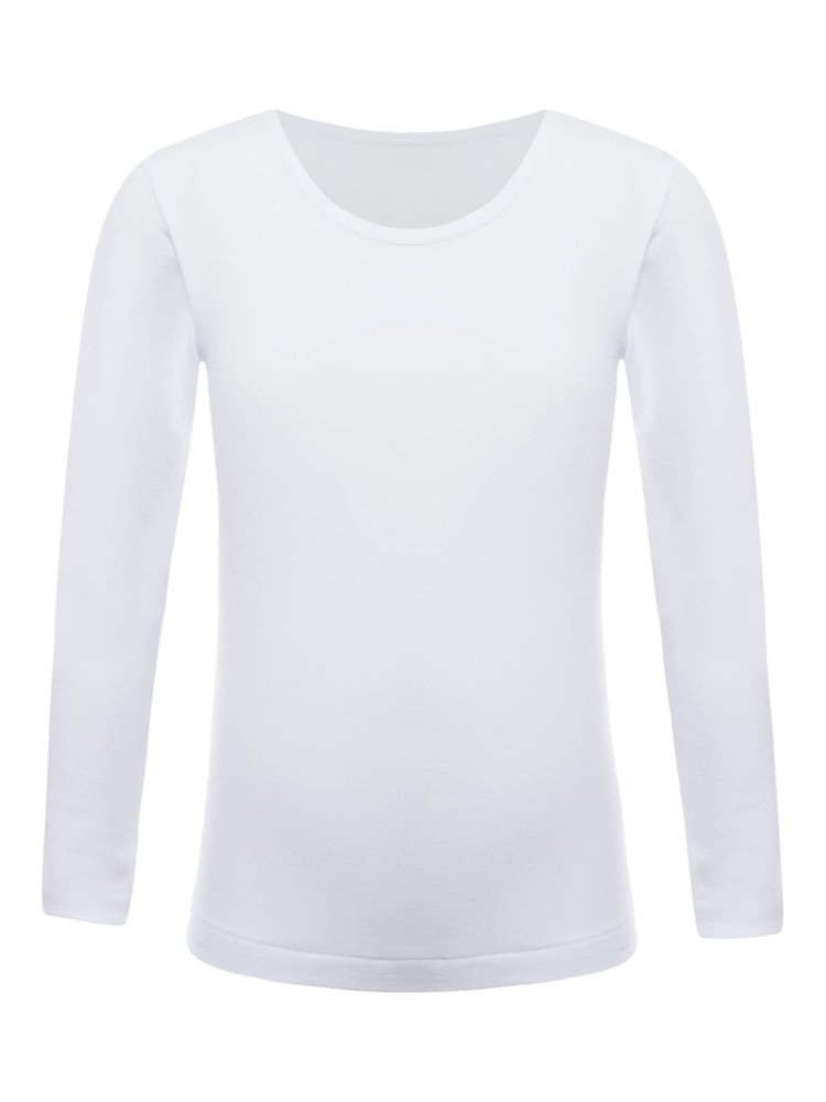 TiaoBug Kids Boys Girls Fleece Lined Thermal Underwear Tops Long John Gymnastics Ballet Dance Undergarments T-Shirt White 4-6 Years