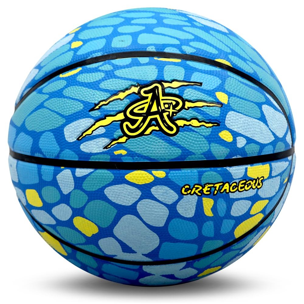 A Plus Collectibles Dinosaur Basketball, Official High Bounce Street Indoor/Outdoor Basketball Toddler, Youth, Adult/Full Size (Adult (Size 7), Raptor (Blue))
