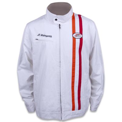 Checkered Flag Sports Dale Earnhardt Jr Motorsports Rally Stripe Canvas Throwback Jacket (US, Alpha, Large, Regular, Regular, White)