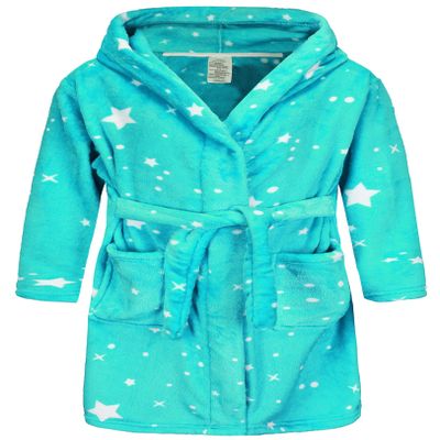 BTPEIHTD Kids Hooded Bathrobe Girls Soft Plush Hooded Flannel Pajamas Sleepwear Boys Spa Robe Aqua Stars 15-16 Years