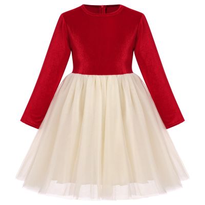AFAVOM Toddler Girls Velvet Tulle Dress Princess Party Outfit Christmas Ruffle Dress Birthday Christening Ball Gown Pageant Baptism Photoshoot Tutu Dress Wedding Flower Girl Dress Red 12-18 Months