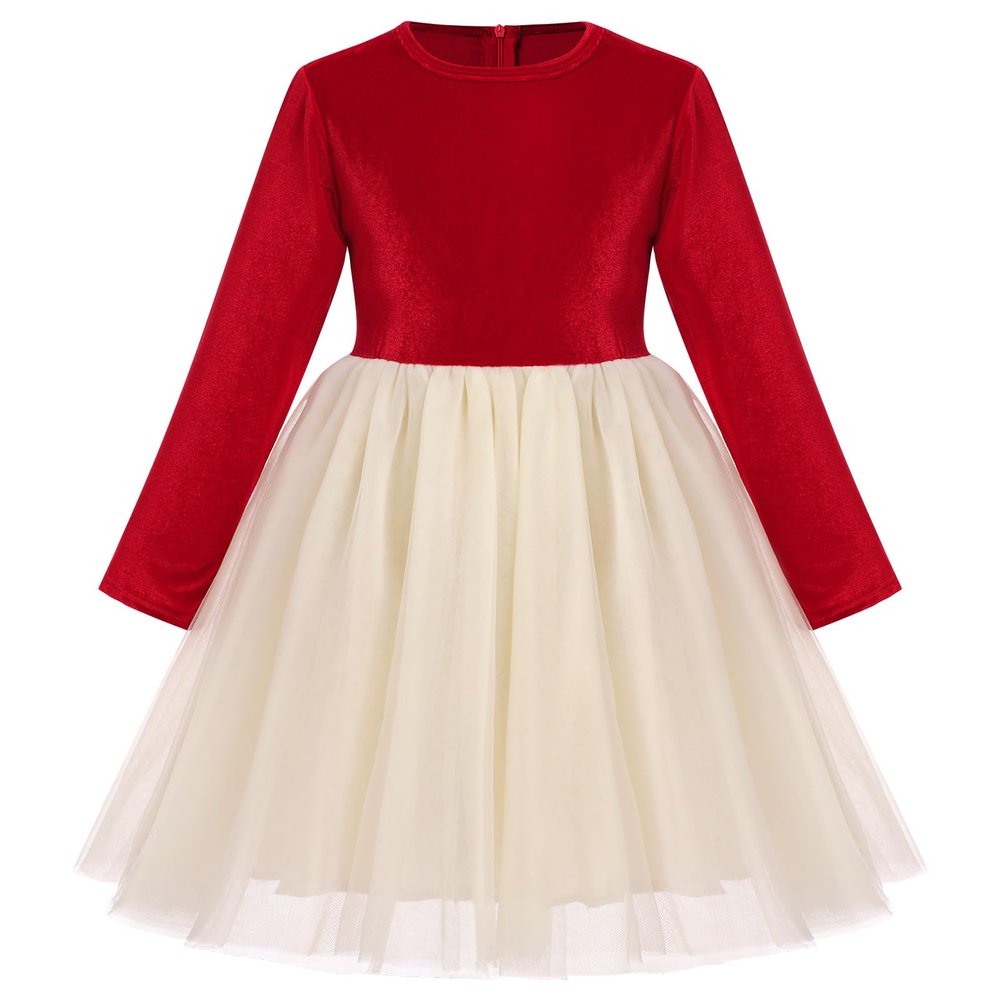 AFAVOM Toddler Girls Velvet Tulle Dress Princess Party Outfit Christmas Ruffle Dress Birthday Christening Ball Gown Pageant Baptism Photoshoot Tutu Dress Wedding Flower Girl Dress Red 12-18 Months