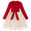 AFAVOM Toddler Girls Velvet Tulle Dress Princess Party Outfit Christmas Ruffle Dress Birthday Christening Ball Gown Pageant Baptism Photoshoot Tutu Dress Wedding Flower Girl Dress Red 12-18 Months view 2