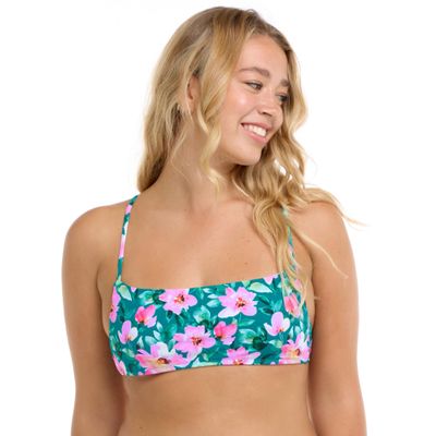 Eidon Women's Standard Rose Bandeau Style Bikini Top Swimsuit with Back Adjustability, Tropical Paradise