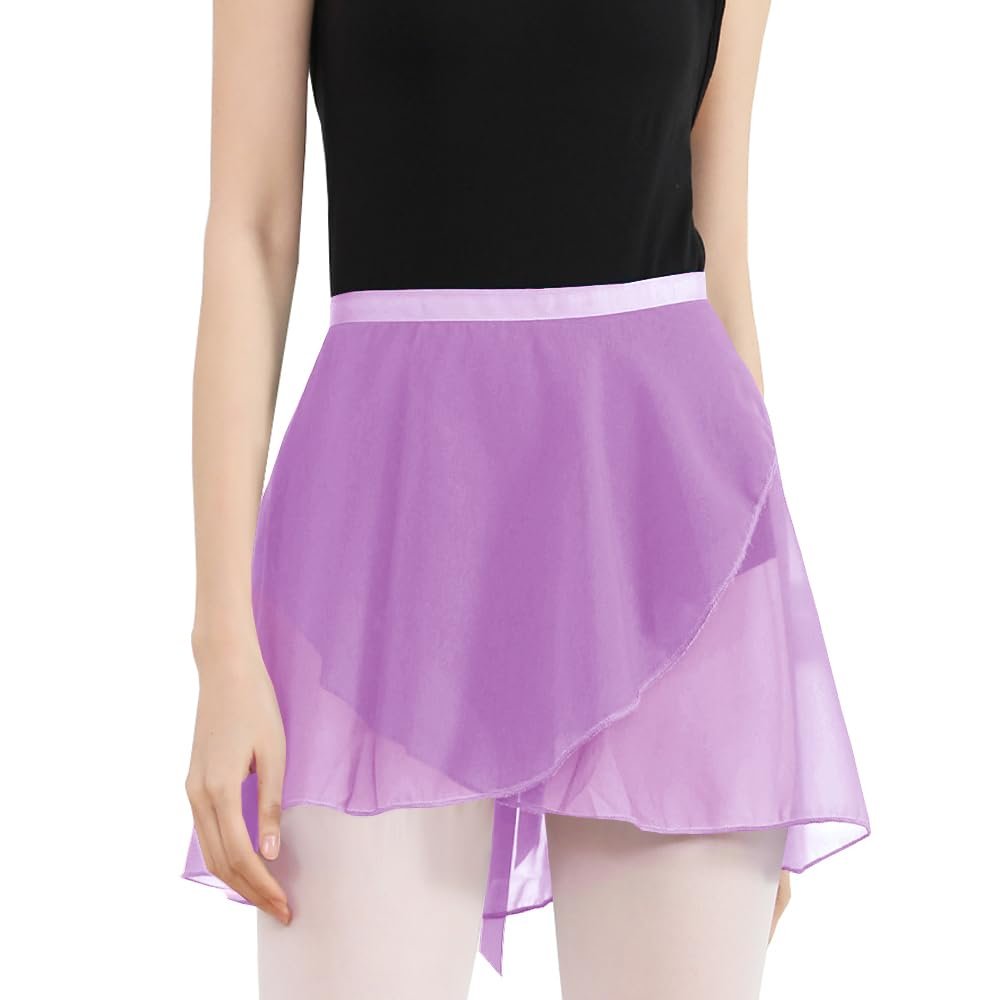 Women Solid Light Purple Chiffon Wrap Over Scarf Mini Ballet Skirts for Ballerina Dancer Classes Practise Performance