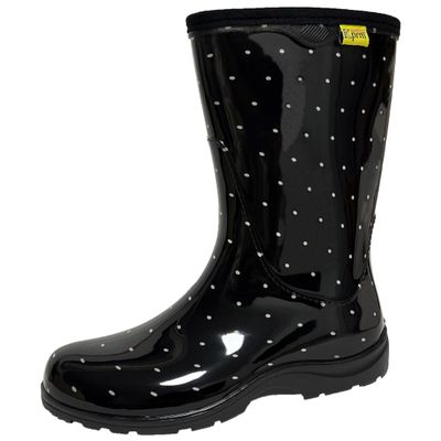 Kprm Women's Rain Boots Waterproof Mid Calf Rubber Garden Boots for Women Outdoor Mud Work with Comfort Insole (Polka Dot, 9)