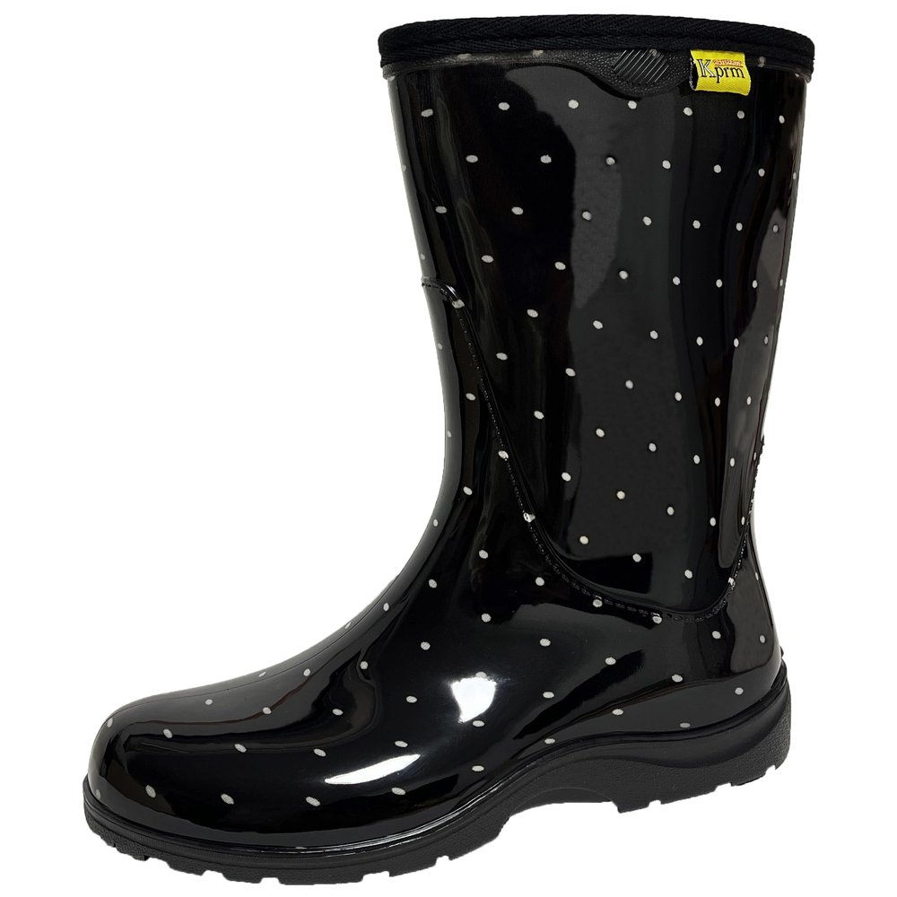 Kprm Women's Rain Boots Waterproof Mid Calf Rubber Garden Boots for Women Outdoor Mud Work with Comfort Insole (Polka Dot, 9)