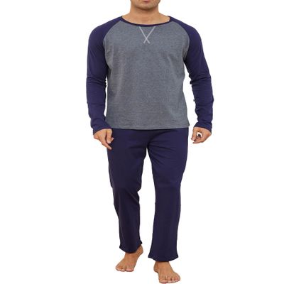 Reliwel Mens Pajamas Set Cotton Pjs for Men Sleepwear Long Sleeve & Pajama Pants Soft 2 Piece Sets with Pockets Blue Grey