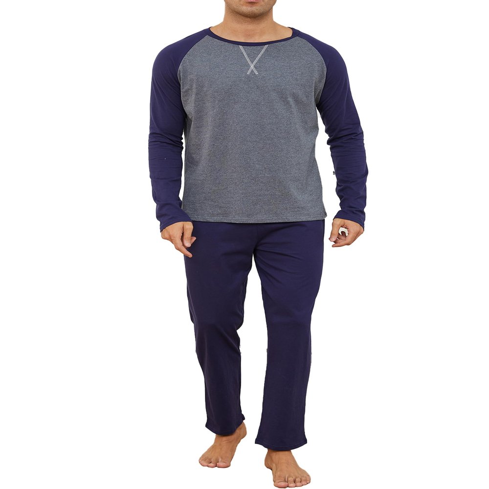 Reliwel Mens Pajamas Set Cotton Pjs for Men Sleepwear Long Sleeve & Pajama Pants Soft 2 Piece Sets with Pockets Blue Grey