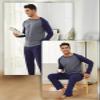 Reliwel Mens Pajamas Set Cotton Pjs for Men Sleepwear Long Sleeve & Pajama Pants Soft 2 Piece Sets with Pockets Blue Grey view 2