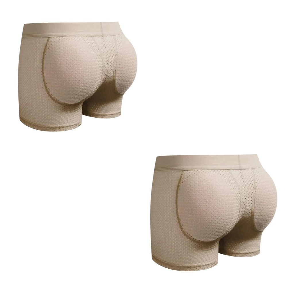 JOCKMAIL 2Pack Mens Padded Boxer Brief for Enhancing Buttocks Male Underpants Boxers Pack of 2 Padding Underwear (Medium,Khaqi)