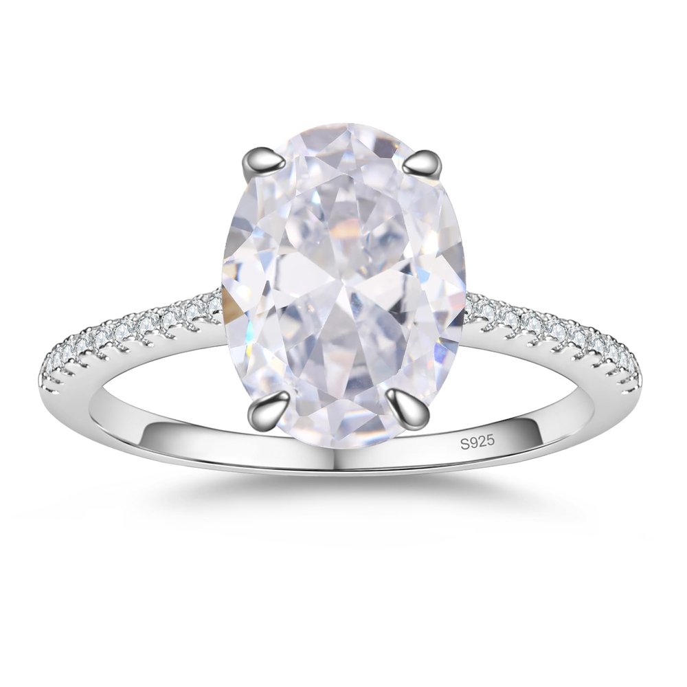 BAGUTTA PAVONE 3CT CZ Oval Cut Engagement Rings for Women,Womens 925 Sterling Silver Solitaire Wedding Bands Engagement Promise Rings for Her with 18K White Gold Plated Size 6