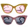 helena fashion Oversized Sparkling Diamond Cat Eye Sunglasses Trendy for Women bling Fun Crystal Rhinestone Sun Glasses (yellow+pink) view 1
