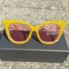 helena fashion Oversized Sparkling Diamond Cat Eye Sunglasses Trendy for Women bling Fun Crystal Rhinestone Sun Glasses (yellow+pink) view 2