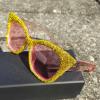 helena fashion Oversized Sparkling Diamond Cat Eye Sunglasses Trendy for Women bling Fun Crystal Rhinestone Sun Glasses (yellow+pink) view 3