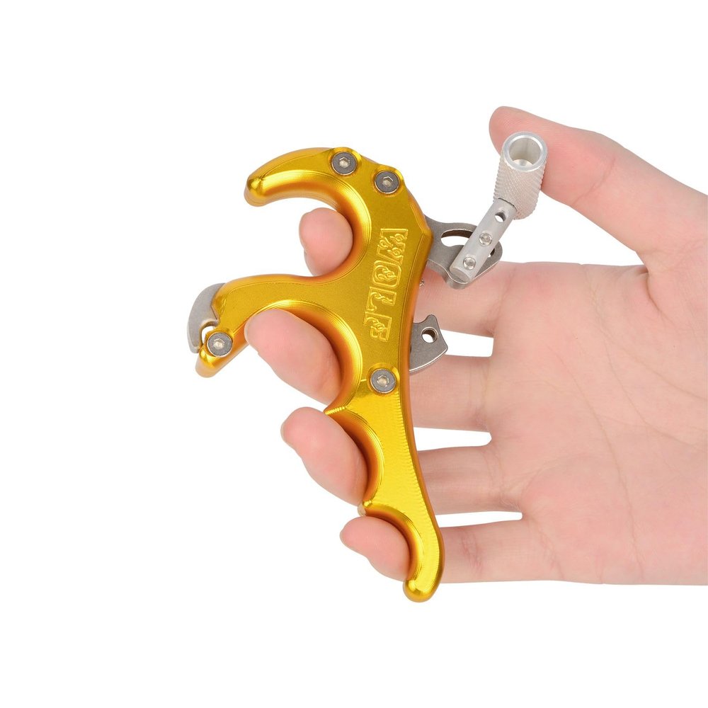 ZSHJGJR Compound Bow Release - CNC Aluminium Alloy, Finger Alloy Thumb Bow Release for Compound Bow, Bow Trigger Release, Hunting Target Practice Accessories (4 Fingers Gold)