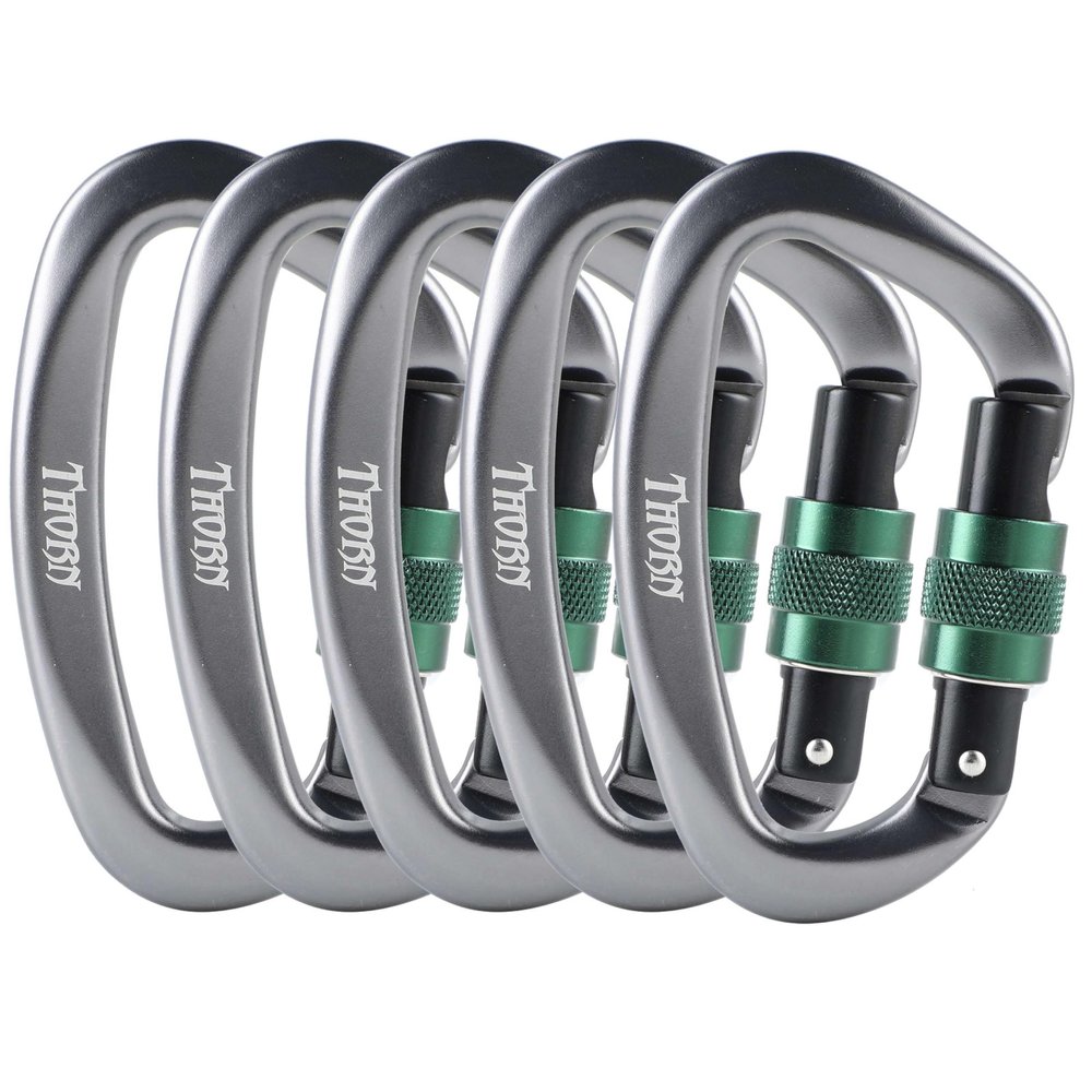Climbing Locking Carabiner Clip Rappelling - Thorn 25KN Heavy Duty Large Screwgate Carabiners Clips for Rock Climbing,Mountaineer,Hammock,Camping,Gym,Dark Grey Pack of 5