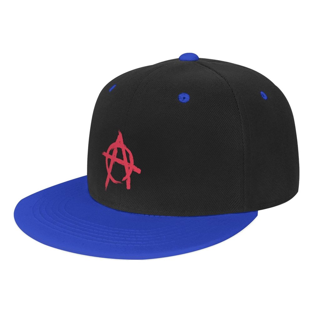Anarchy Symbol Hip Hop Hat Classic Adjustable Flat Brim Contrast Hip Hop Hat for Men Women Blue