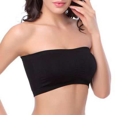 LoriEr Women Bandeau Bra Padded Strapless Bralette Bra Seamless Bandeau Tube Top Stretchy Sports Bra Black
