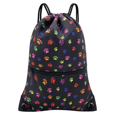 HOLYLUCK Drawstring Backpack Bag Sport Gym Sackpack (Black dog paw prin)