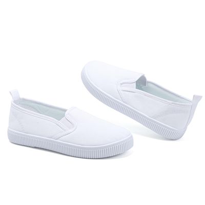Anproity Girls White Canvas Shoes Kids White Sneaker Boys Tennis Shoes for Toddler Girls Canvas Shoes Slip-on Light Weight Comfortable Causal Skin-Friendly Slip-On White Big Kid 1