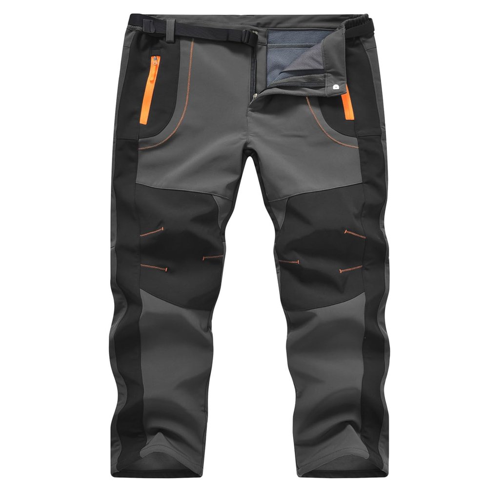 TBMPOY Men's Snow Ski Hiking Pants Waterproof Fleece Lined Pants Outdoor Mountain Softshell with Belt 02 Thick Steel Grey M