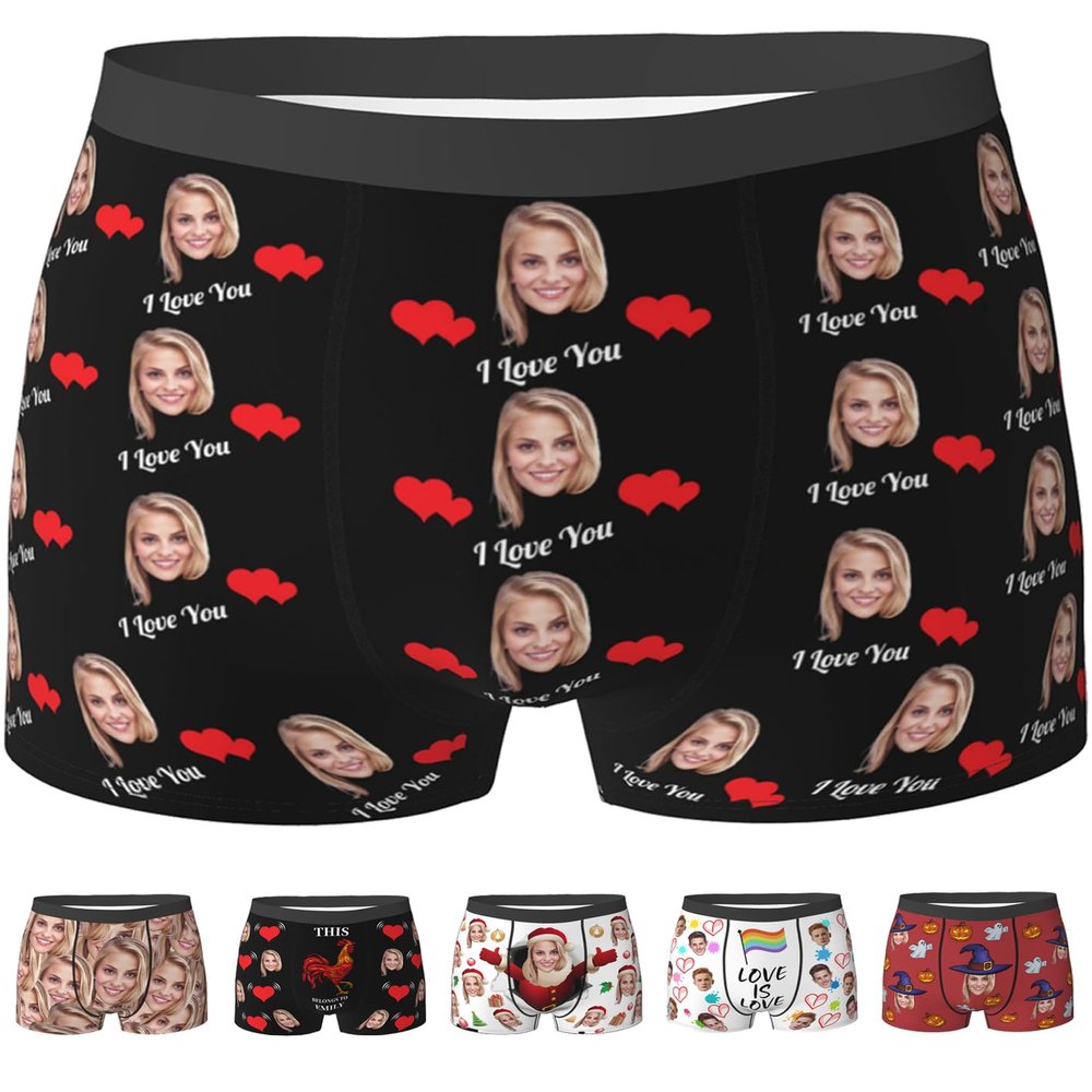 Custom Boxers for Boyfriend Husband Father Men,Personalized Face Gag Underwear with Photo Customized Funny Boxers for Men Birthday Father's Day Valentine's Day Gifts for Him,Small