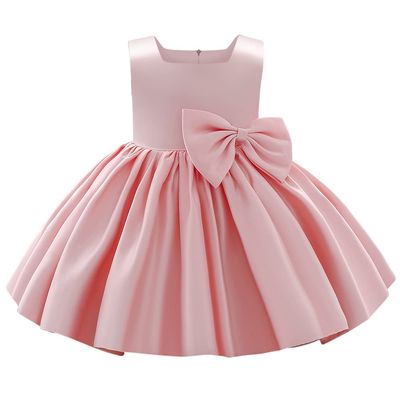 AFAVOM Infant Girls Bowknot Tutu Dress Wedding Flower Girl Dress Formal Party Outfit Princess Christmas Prom Christening Gown Satin Pageant Dress Photo Shoot Cake Smash Baptism Dress Pink 12-18 Months