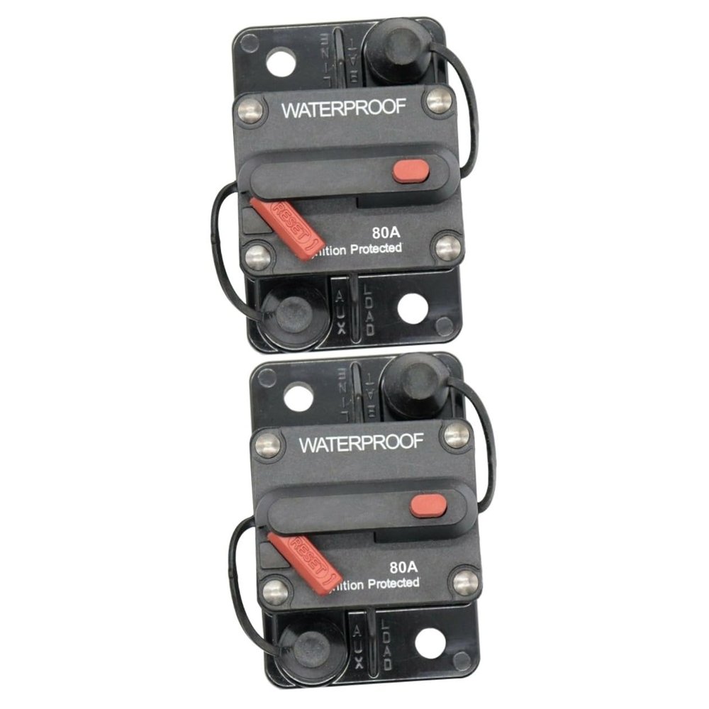 FAVOMOTO 2pcs 12v-36v Marine Circuit Breaker Auto Reset 80a Waterproof Fuse Inverter Audio Easy Install Panel Mount