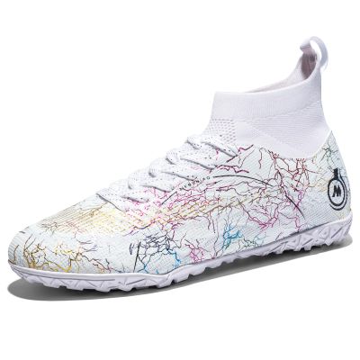 JUNNMRE Mens Womens Soccer Cleats Youth Soccer Shoes Football Shoes High-Top Football Cleats Outdoor/Indoor Athletic Shoes Sneakers WhiteTF,9.5 Women/8 Men